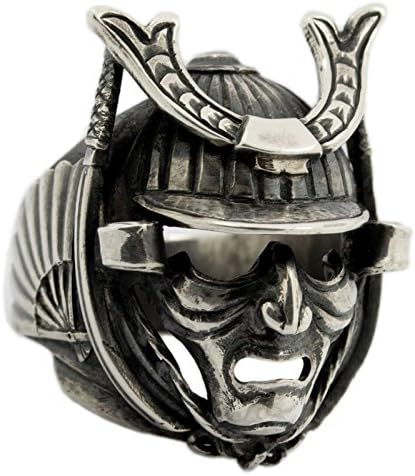 Mens 925 Sterling Silver Japanese Art Samurai Warrior Mask Ring Sz9