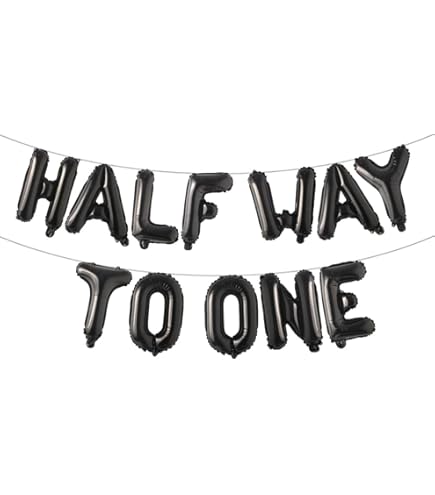 Black Half Way To One Banner Balloon - 6 Month Half Birthday Photo Prop Decor