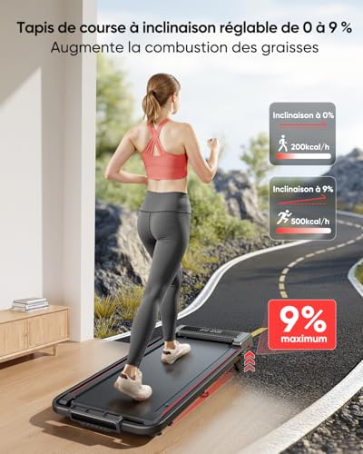 Treadmill, 9% tilt, 12 km/h, electric foldable 4-in-1, compact and portable, 2.5 HP, can be placed under the sofa, remote control, app, double LED screen, suitable for home office