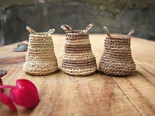 Miniature elf's baskets, kitchen decor, home decor, hand crochet, doll house, Set of 3 baskets