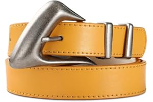 RISANTRY Brown Leather Stylish Belt with Shiny Gold Metal Buckle Unique Inflated Design for Casual Fashion Belts