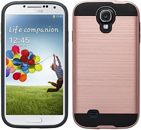 Galaxy S4 Case, Samsung Galaxy S4 [Shock Absorption / Impact Resistant] Hybrid Dual Layer Armor Defender Protective Case Cover for Galaxy S Case, Brush Rose Gold