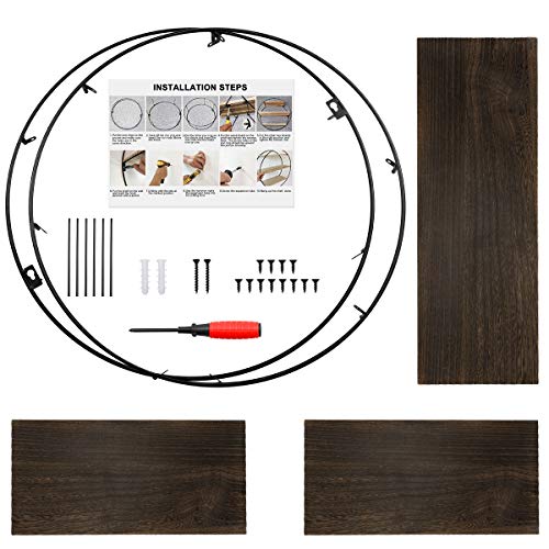 Floating Wall Shelves, Befayoo Rustic Decor Geometric Wood Shelf for Bedroom, Living Room, Bathroom, Kitchen, Office (Round, Retro Brown)