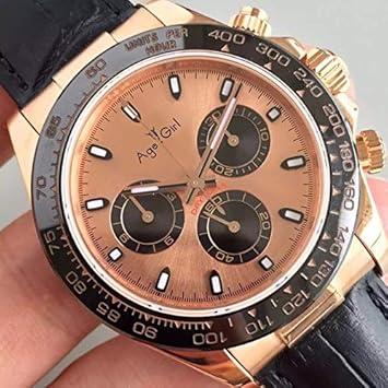 Amazon Co Jp vgyxl メンズ自動巻き時計 ラグジュアリーブランドの新しいブラックレザーメンズ ウォッチサファイアガラス自動機械式ローズゴールド時計セラミックベゼル限定スポーツ40mm ゴールド スポーツ アウトドア