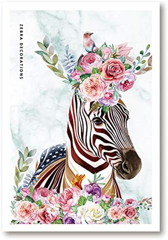 Modern Floral Zebra Animal Canvas Painting Gallery Posters and Prints Wall Art Pictures for Living Room Interior Home Decor-60x80cm-No Frame