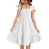 DOKOTOO KIDS Girls Summer Dresses Cute Double Layer Ruffle Sleeve Smocked Flowy Dress 6-15 Years