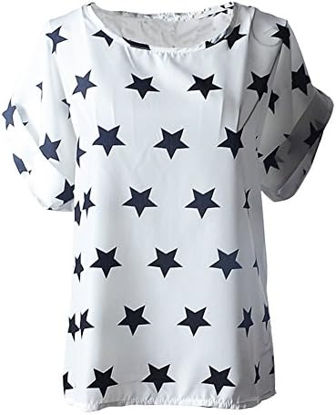 YOUNG LIGHT@ Womens Cute Geometric Print Loose Chiffon Blouses Top Shirt Cool T-shirt (XX-Large,Star White)