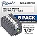 Brother Genuine P-Touch, TZe-231 6 Pack Tape ½” (0.47”) x 26.2 ft. (8m) 6-Pack Laminated P-Touch Tape, Black on White, Perfect for Indoor or Outdoor Use, Water Resistant, TZE2316PKB (TZE231)