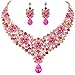EVER FAITH Women's Austrian Crystal Elegant Orchid Flower Teardrop Jewelry Set Pink Gold-Tone