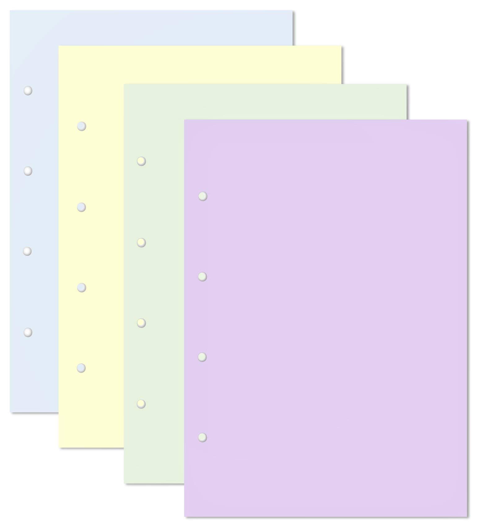 A4 Refill Pack Assorted Colour Plain Notepapers Dyslexia Tinted Writing Paper 100 Sheets 4 x 25 Blue Yellow Green Lilac, 4 Hole Punched