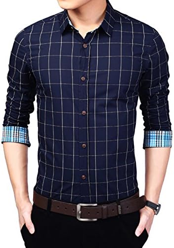 ERZTIAY Men's Formal Business Plaid Slim Fit Long Sleeve Dress Shirts