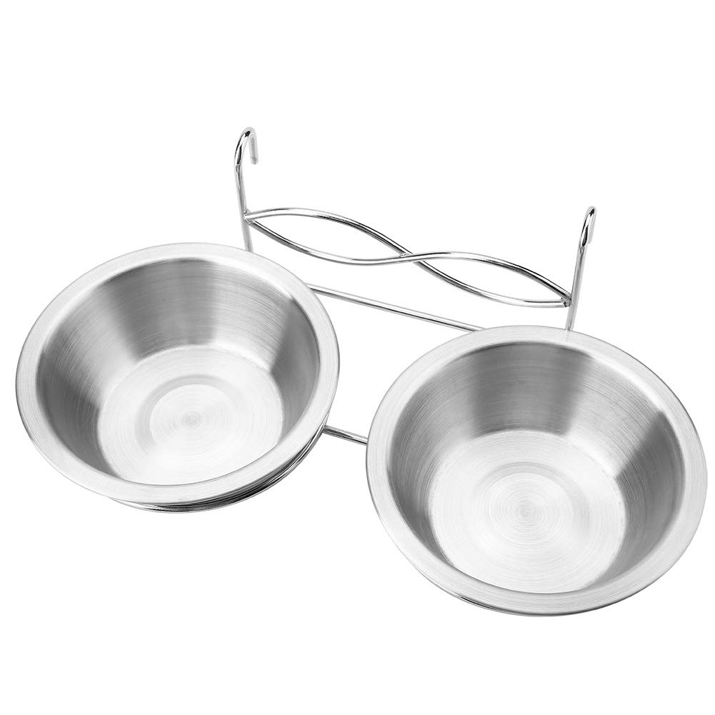 Dual Hanging Pet Bowl Stainless Steel Pet Food Water Feeder Feeding Bowl Removable Dog Cat Rabbit Bird Food Basin Dish with Hook for Crates Cages