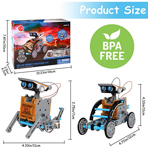 CIRO Solar Robot Creation Kit, 12-in-1 Solar Robot Kit for Kids, STEM Educational Science Toys with Working Solar Powered Motorized Engine and Gears