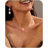 PARIVEA Gold Jewelry Set for Women - Dainty 14K Gold/Silver Pearl Necklaces and Earring Set Pearl Drop Earrings Bracelets Choker Necklace Wedding Bride Jewelry Gifts