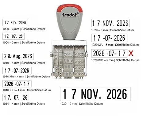 Trodat Classic 1020 ISO Dater - gebrauchsfertiger Datumsstempel im Blister, Schrifthöhe 5 mm