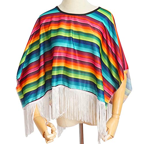 BigOtters Mexican Serape Poncho Costume, Cinco De Mayo Mexican Fiesta Ponchos Party Colorful Striped Cosplay for Kids Toddler and Child Favor