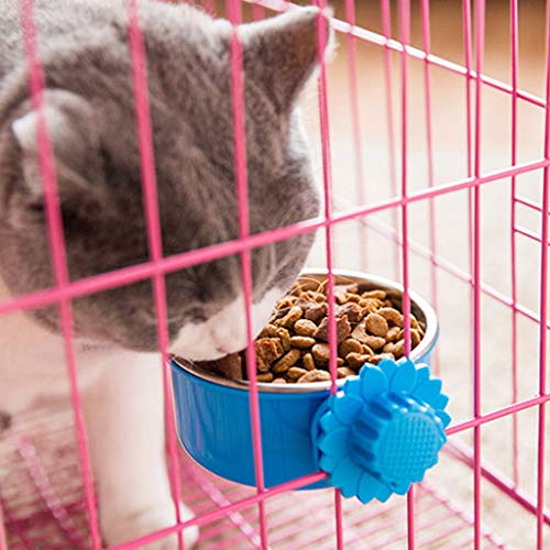 Pet Hanging Bowl for Dog Cages Coop Crate Cup Stainless Steel Food Parrot Bird Cage Water Food Dish Bowls(Blue)