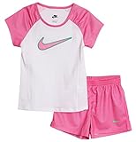 Nike Little Girls' 2 Piece Pink Green Athletic Shorts Set