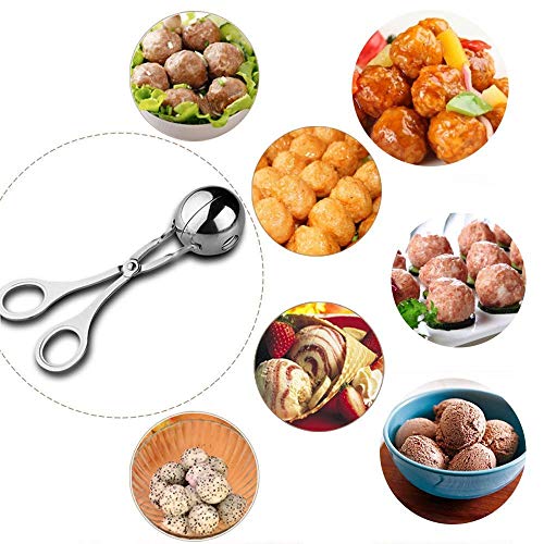 2PC Meatball Scoop Ball Maker, Stainless Steel Meat Baller Tongs, Cake Pop Maker Meatball Maker Melon Baller Cookie Scoop Cake Rice Dough Ice Tongs for Kitchen Tools, Ball Size 1.38"&1.78"