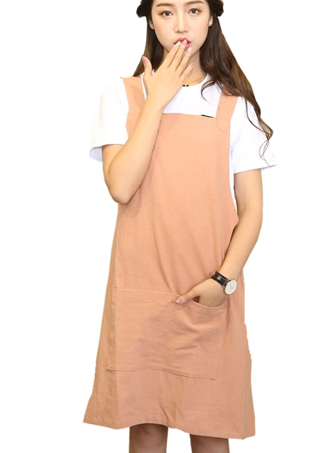 BBYBBS H Shoulder Straps Soft Cotton Linen Apron Solid Color Halter Cross Bandage Aprons Japan Style X Shape Kitchen Cooking Clothes Chef