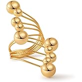 Fashion Small Ball Statement Ring for Women Gold-Tone Plated Minimalist Promise Adjustable Layered Round Balls Open Wrap Finger Stacking Rings Comfort Fit Geometric Unique Design Cocktail Party Jewelry