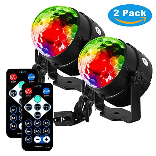 Disco Lights, Sound Activated Disco Ball Party Lights 7 Colors LED Strobe Lights Stage DJ Light with Remote Control for Home Dance Birthday Party Karaoke Bar Club Wedding Festival (2 Pack)