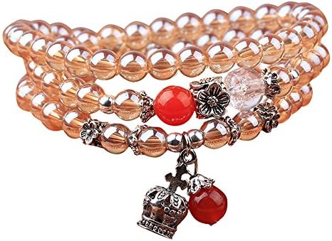 6mm Natural Amber Crystal Beads Buddhist Prayer Mala Meditation Necklace Bracelet (Amber Crystal)