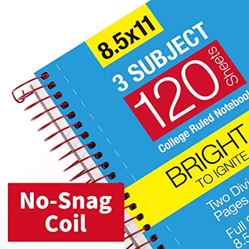 KAISA Spiral Notebook, 3Subject Notebook, 120Sheets, College Ruled 8