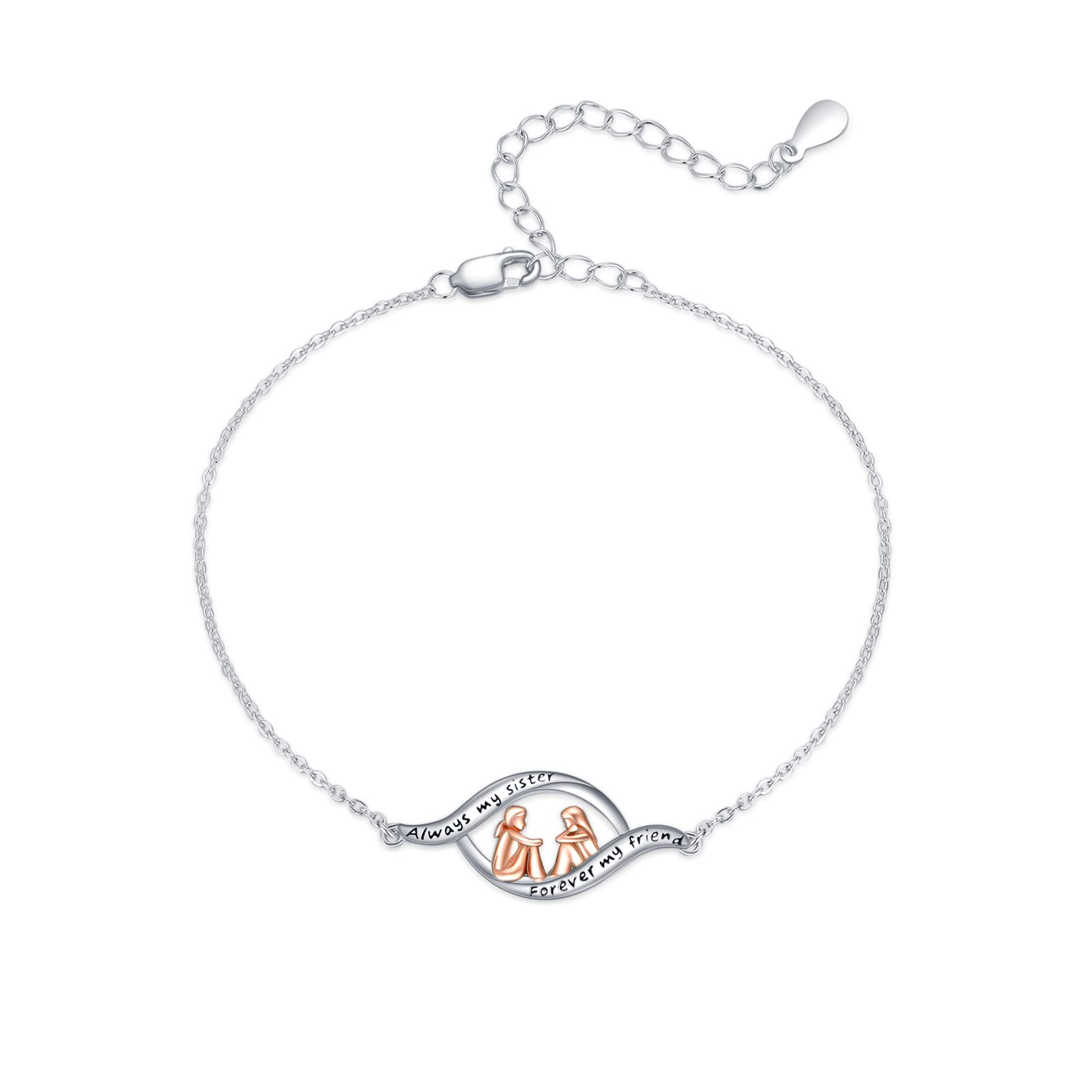Sister Bracelet 925 Sterling Silver 2 Girls Friendship Bracelet BFF Bracelet Forever My Sister Forever My Friend Bracelet for Women Best Friends Sister