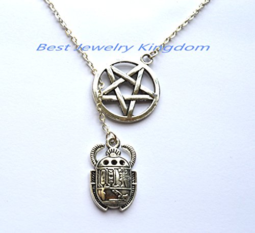 Pentagram Necklace,Silver Pentacle Neklace, Pentagram Pendant,Silver Beetle Charm Necklace, Beetle Necklace, Beetle Pendant Necklace, Beetle Bug Necklace