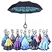 Double Layer Wind Proof,UV Proof Reverse Folding Inverted Umbrella Travel Umbrella with C Shape Handle and Carrying Bag-Peacock