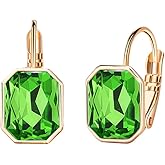 Austrian Crystal Octagon Leverback Drop Earrings for Women 14K Rose Gold Plated Hypoallergenic Jewelry