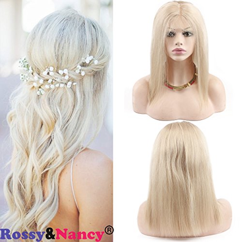 Rossy&Nancy 10A Brazilian Virgin Human Hair #60 Platinum Blonde Glueless Full Lace Wigs with Baby Hair for White Women 130% Density
