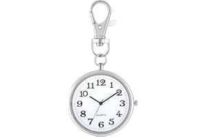 JewelryWe Key Chain Watch Novelty Key Ring Watch Vintage Gold/Silver Quartz Pocket Watch FOB Clip-on Watch, for Men Women Tee
