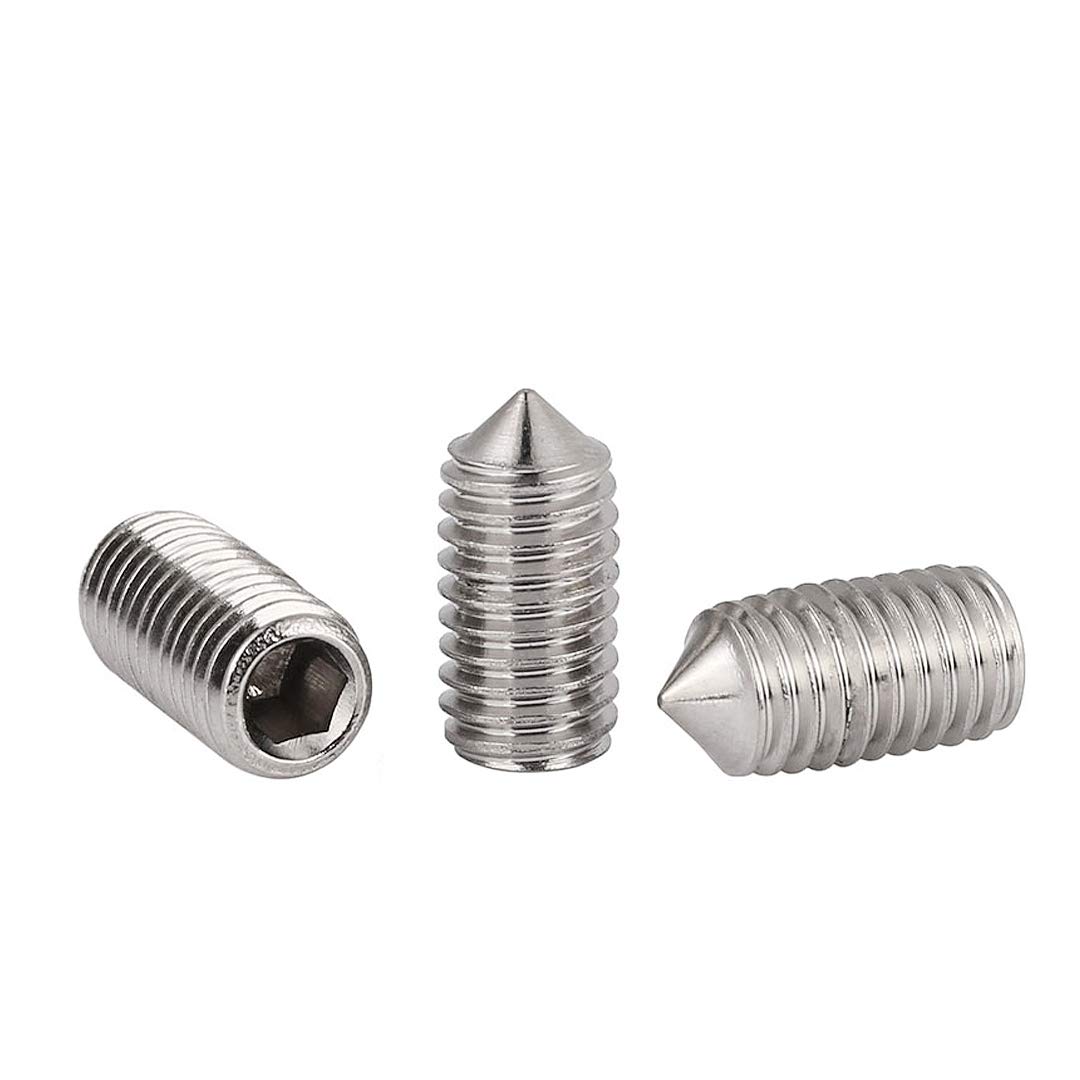 ANSIEDIO Cone Point Grub Screws, 304 Stainless Steel Hex/Allen Key Socket Cone Point Grub Set Screws, M12×25mm,3 pcs