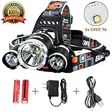 Headlamp, Brightest Head Lamp Provide 10000 Lumens with 3 Original Cree Led, Original 18650 Batteries, Maximum Comfort Headlamps For Outdoor & Indoor,Wall Charger and USB Cable