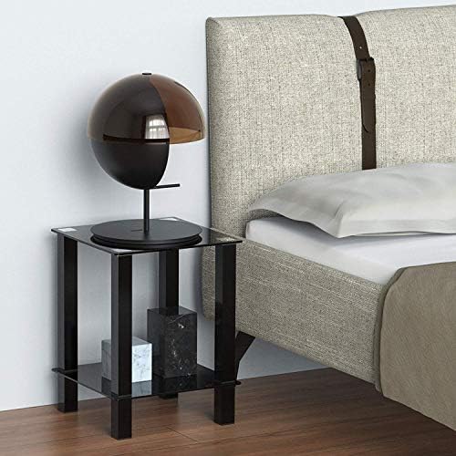 FITUEYES Black Glass End Table Accent Table Sofa Side Table Coffee Table with Storage Shelf for Living Room DT203701GB
