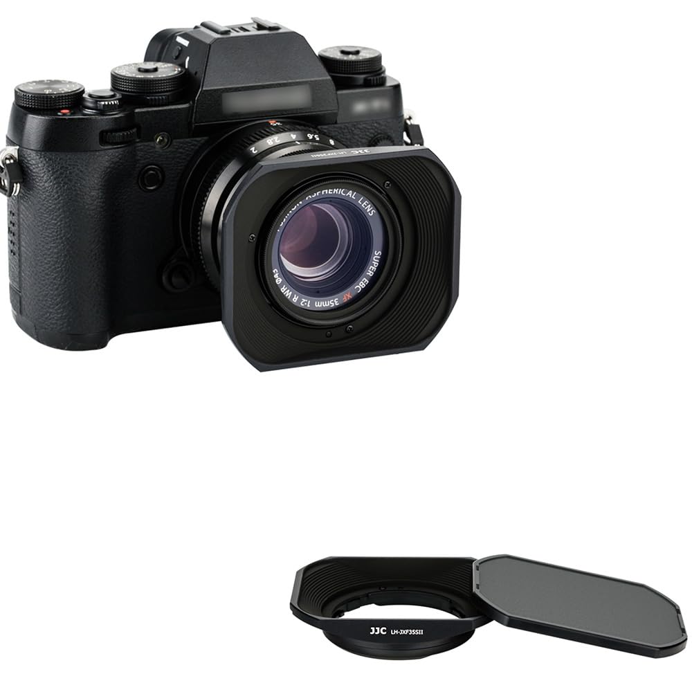 JJC Metal Square Bayonet Lens Hood for Fujifilm Fujinon XC 35mm f/2, XF 23mm f/2 R WR, XF 35mm f/2 R WR Lens with Slide Hood Cap (Black)