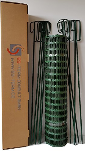 UvV Mobiler Absperrzaun Kunststoff Fangzaun grün 50 m x 1 m hoch + 10 grüne Absperrleinenhalter, Absperrnetz, Maschenzaun, Bauzaun Rolle Kunststoff Extra Reissfest, 150 gr (7,50 kg) (Grün-Grün) – Bild 3