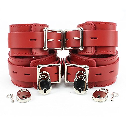 Atlanta Wrist and Ankle Lockable Cuffs Combo Ultra Soft Lambskin Leather (Red)