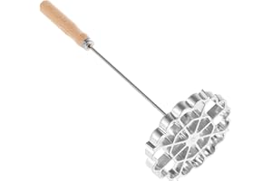 Ciieeo Rosette Timbale Set Aluminum Waffle Molds with Wood Handle Nonstick Cookware DIY Swedish Pastry Tools for Bunuelos Cookies