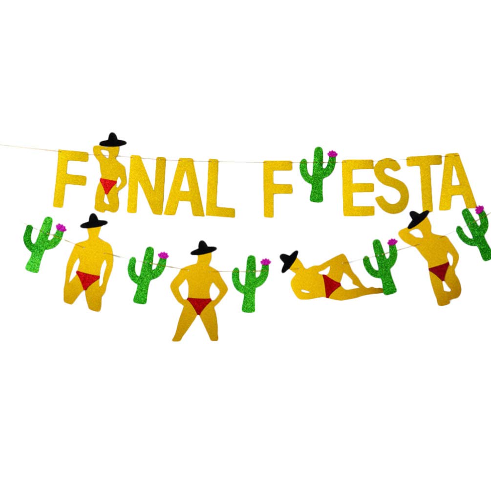 Amosfun 1 Set of 2 Single Lady Cactus Final Fiesta Mexican Theme Party Banner (Golden)
