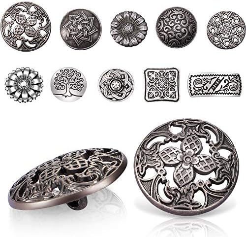 100 Items Metallic Silver Buttons Vintage Silver and Bronze Shade Assorted Metallic Buttons Flower Ornamental Metallic Buttons Combined Classic Metallic Spherical Buttons for DIY Crafts Stitching Decor
