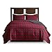 Woolrich Reversible Quilt Set - Cottage Styling Reversed to Solid Color, All Season Lightweight Coverlet, Cozy Bedding Layer, Matching Shams, Oversized Full/Queen, Buffalo Check Red