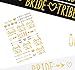 #glamist Bride Tribe Bachelorette Sash Set - 8 Gold Glitter Black & White Bridal Shower Sashes, 52 GoldGloss Temporary Tattoos (2 Sheets) & 8 Gold Decor Pins