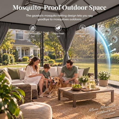 LAUSAINT HOME 10x12 Gazebo Canopy with Netting, Curtains & Double Roof image 10