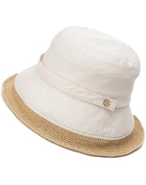 Womens UPF50 Cotton Packable Sun Hats w/ Chin Cord Wide Brim