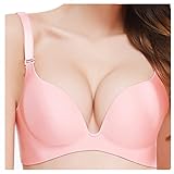 SEA BBOT Seamless Push-up Cleavage Bra for Women Lightly Lined Wirefree Sexy Plunge Everydays Bra 38B Pink
