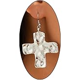 Chunky Gold Cross Dangle Earrings for Women,Simple Geometric Hammered Large Cross Dangling Earrings,Baptism Gift Christian Ear Accessories