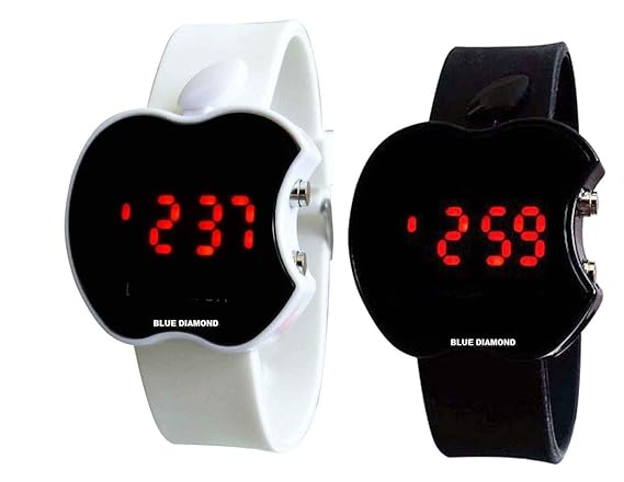Blue Diamond Digital LED Black and White Dial Apple Shape Kids Watch Combo